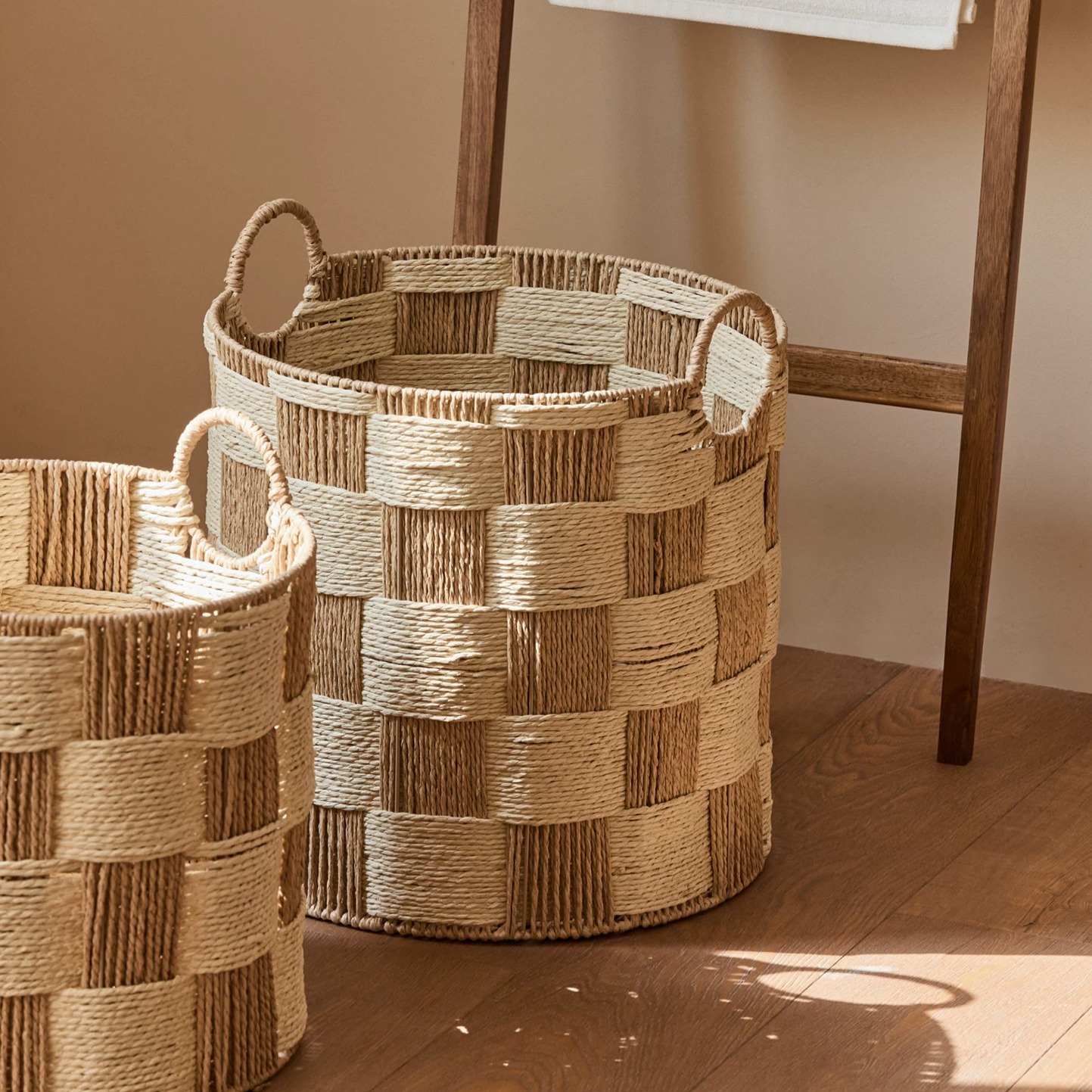 Hand-Woven Natural Paper Rope Storage Basket product view
