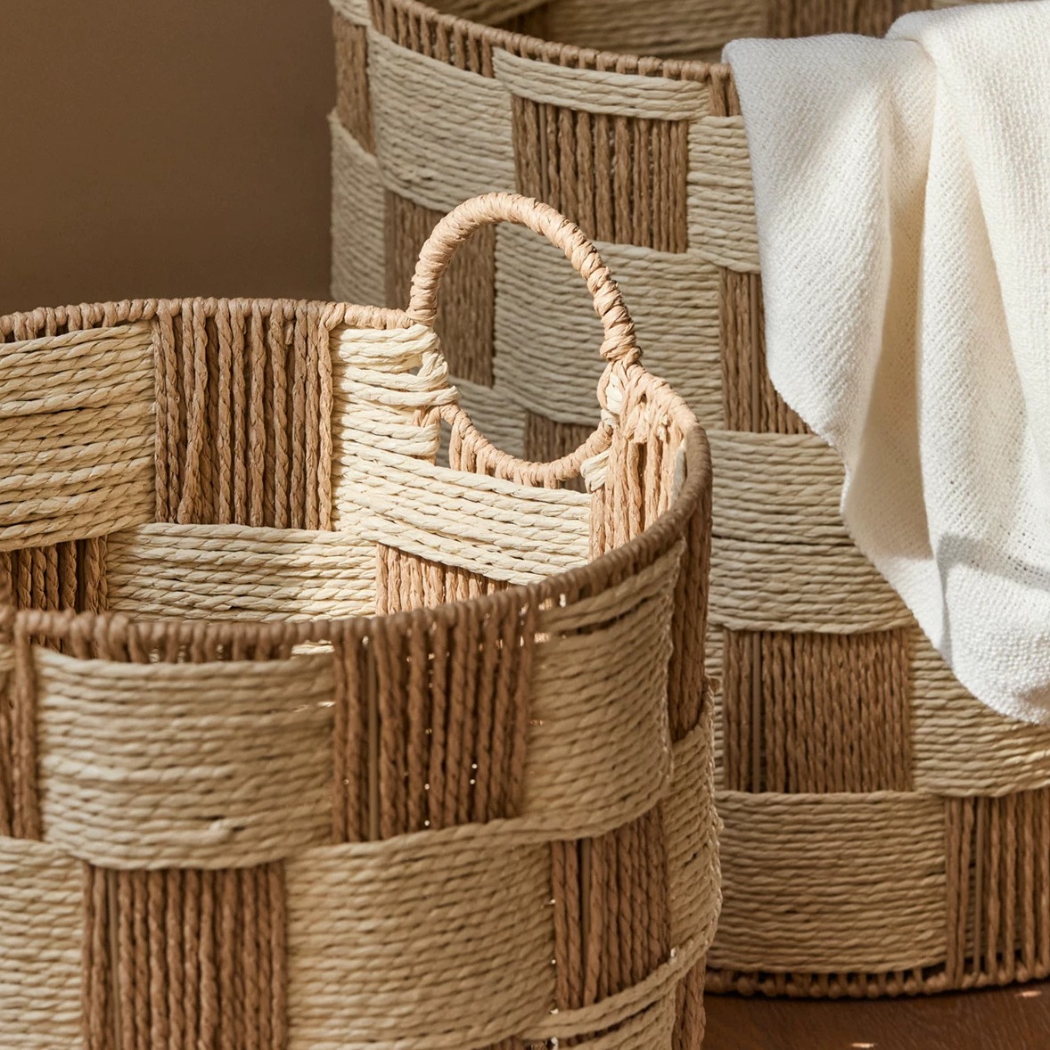 Hand-Woven Natural Paper Rope Storage Basket product view