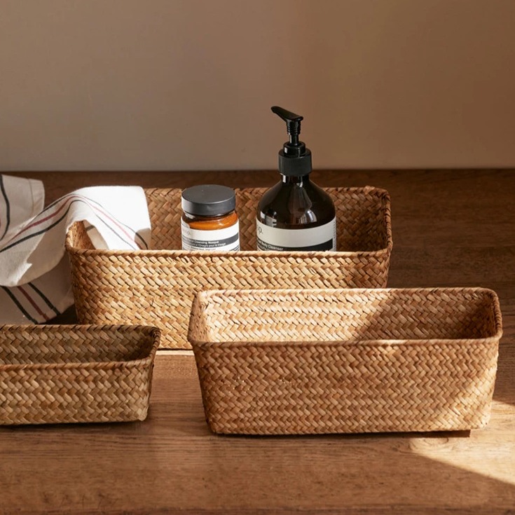 Hand-Woven Natural Seagrass Storage Basket product view